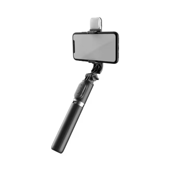 Selfie stick Bluetooth, LED Fill Light, Compatibil cu iOS/Android, ajustabil, Negru