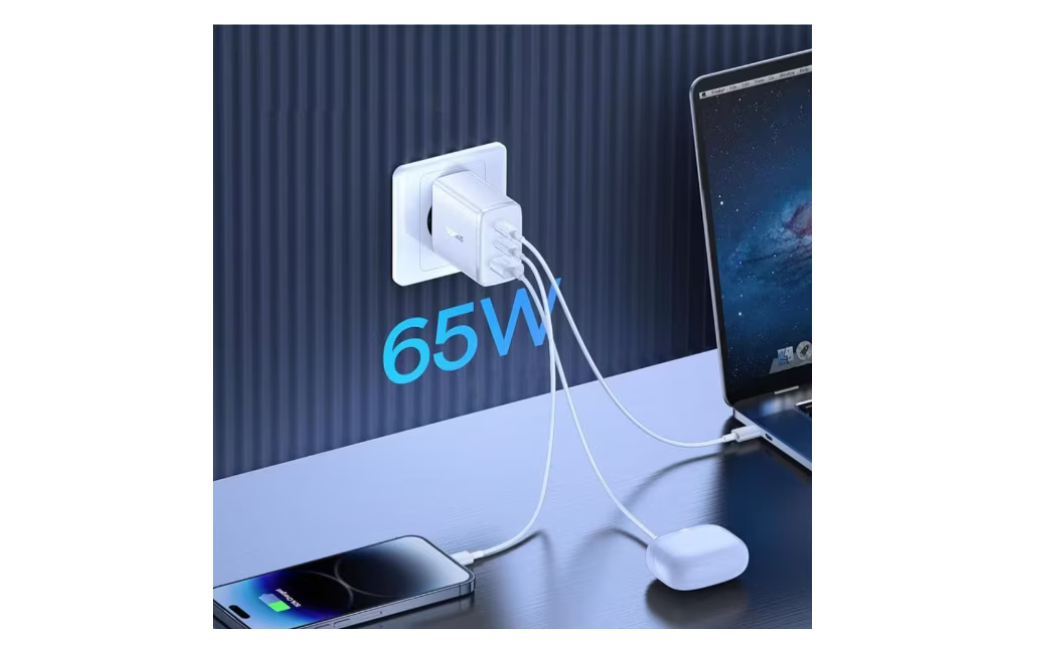 Incarcator Fast Charge, 65W, 3 porturi, USB Type-C, Compatibilitate Universala , Alb