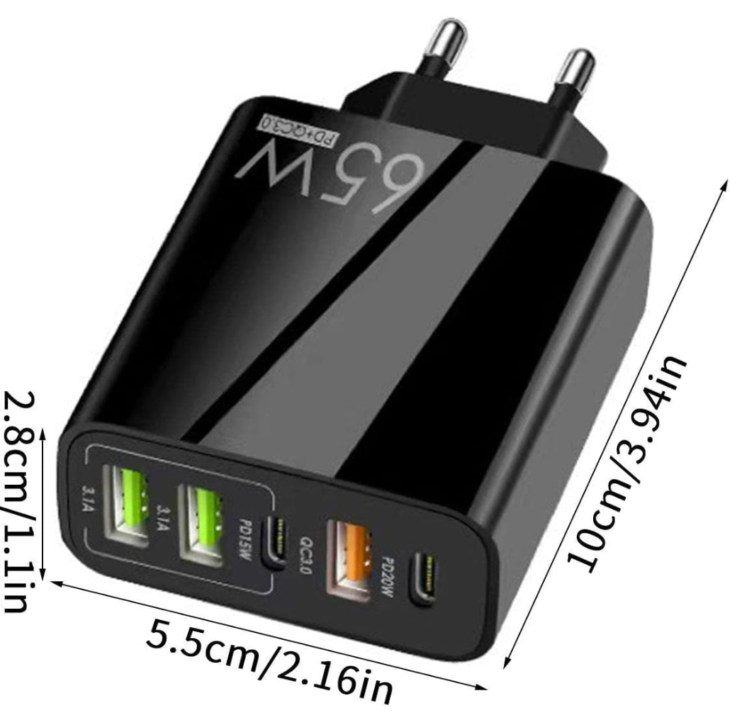 Incarcator Retea, 5 Porturi, 65W Fast Charge, 3 x USB, 2 x Type-C