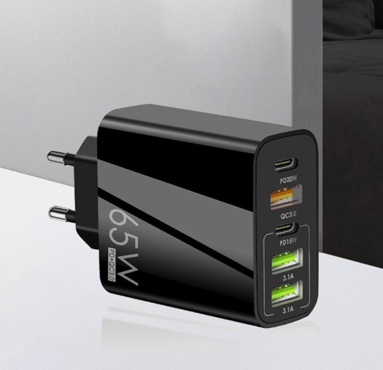 Incarcator Retea, 5 Porturi, 65W Fast Charge, 3 x USB, 2 x Type-C