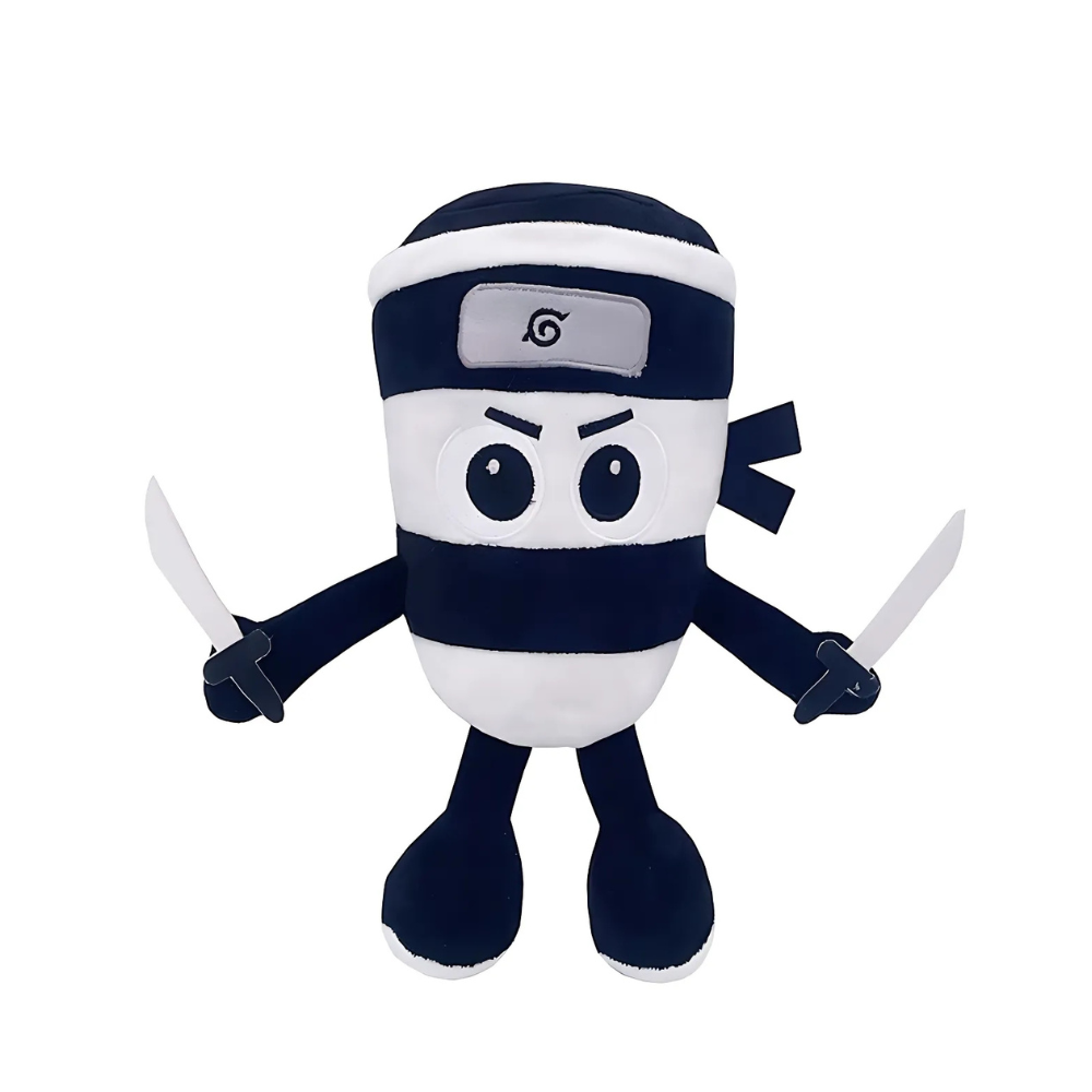 Jucarie de plus Ninja Avaleea Ninjolino, Serie Brainrot, 30 Cm x 20 Cm, Negru/Alb