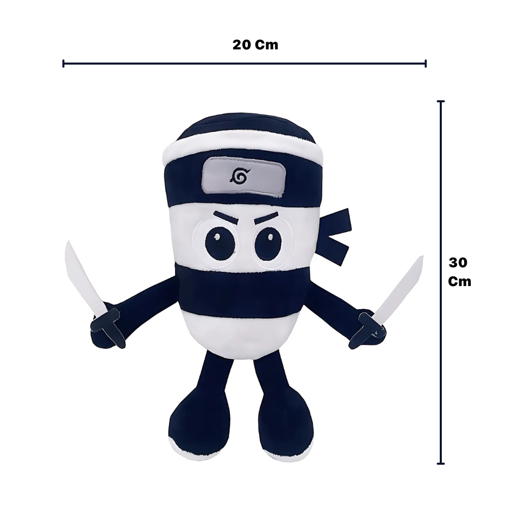 Jucarie de plus Ninja Avaleea Ninjolino, Serie Brainrot, 30 Cm x 20 Cm, Negru/Alb