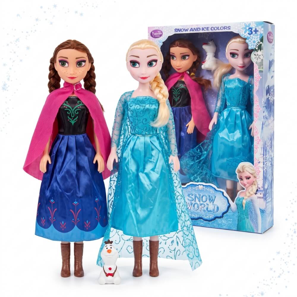 Set 2 Păpuși Prințese cu Rochii Elegante și Pelerine, 40 cm, 3+ Ani, Albastru/Roz