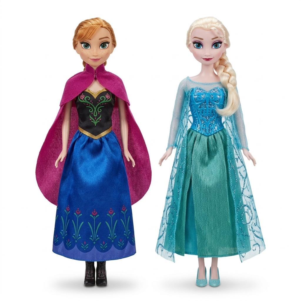 Set 2 Papusi Printese cu Muzica, Rochii Elegante si Pelerine, 30 cm, 3+ Ani, Albastru/Roz