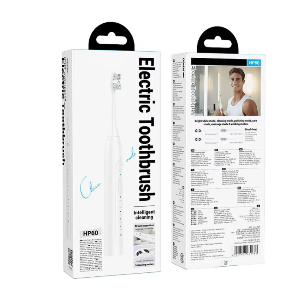 Periuță Electrică Sonică – 40.000 Vibrații/min, 5 Moduri, Autonomie 80 Zile, IPX7, USB‑C, Alba
