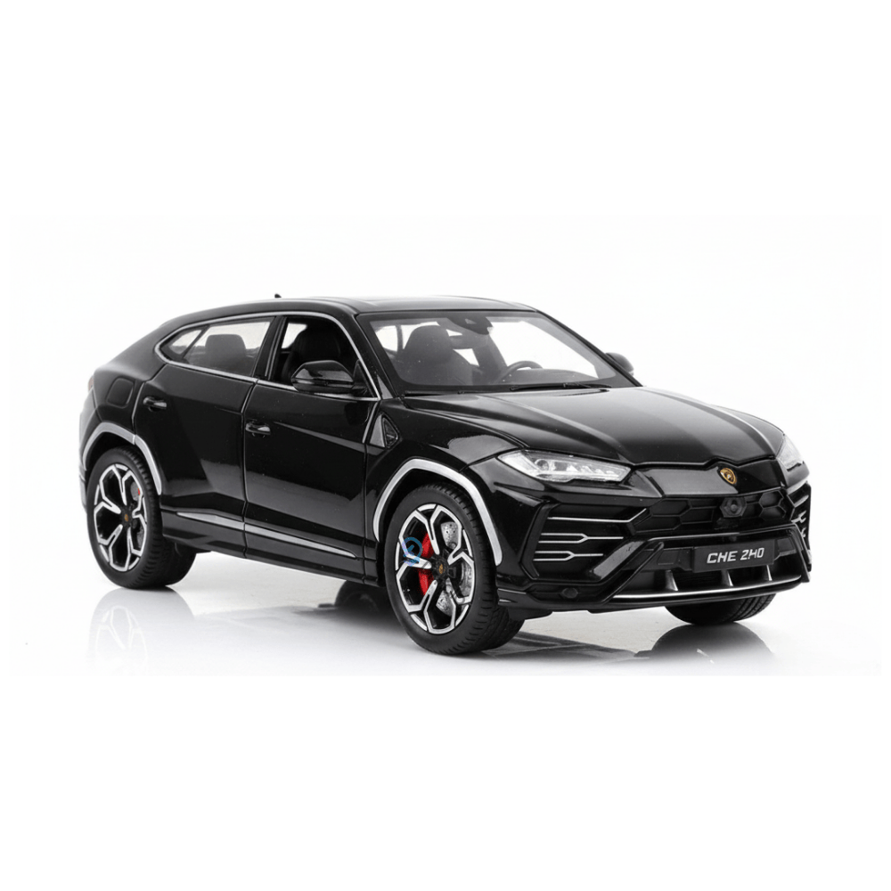 Lamborghini Urus Mașinuță Metalică 1:24 Negru – Uși și Portbagaj Funcționale, Efect Fum