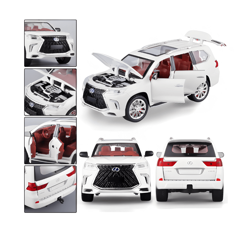 Mașinuță metalică Lexus LX570 1:24, cu lumini și muzică, model de colecție, Alba