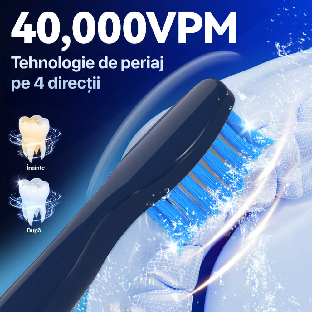 Periuta de dinti electrica sonica DrKala, 5 moduri, 5 capete DuPont, pana la 40.000 vibrații/min, IPX7, Albastru inchis