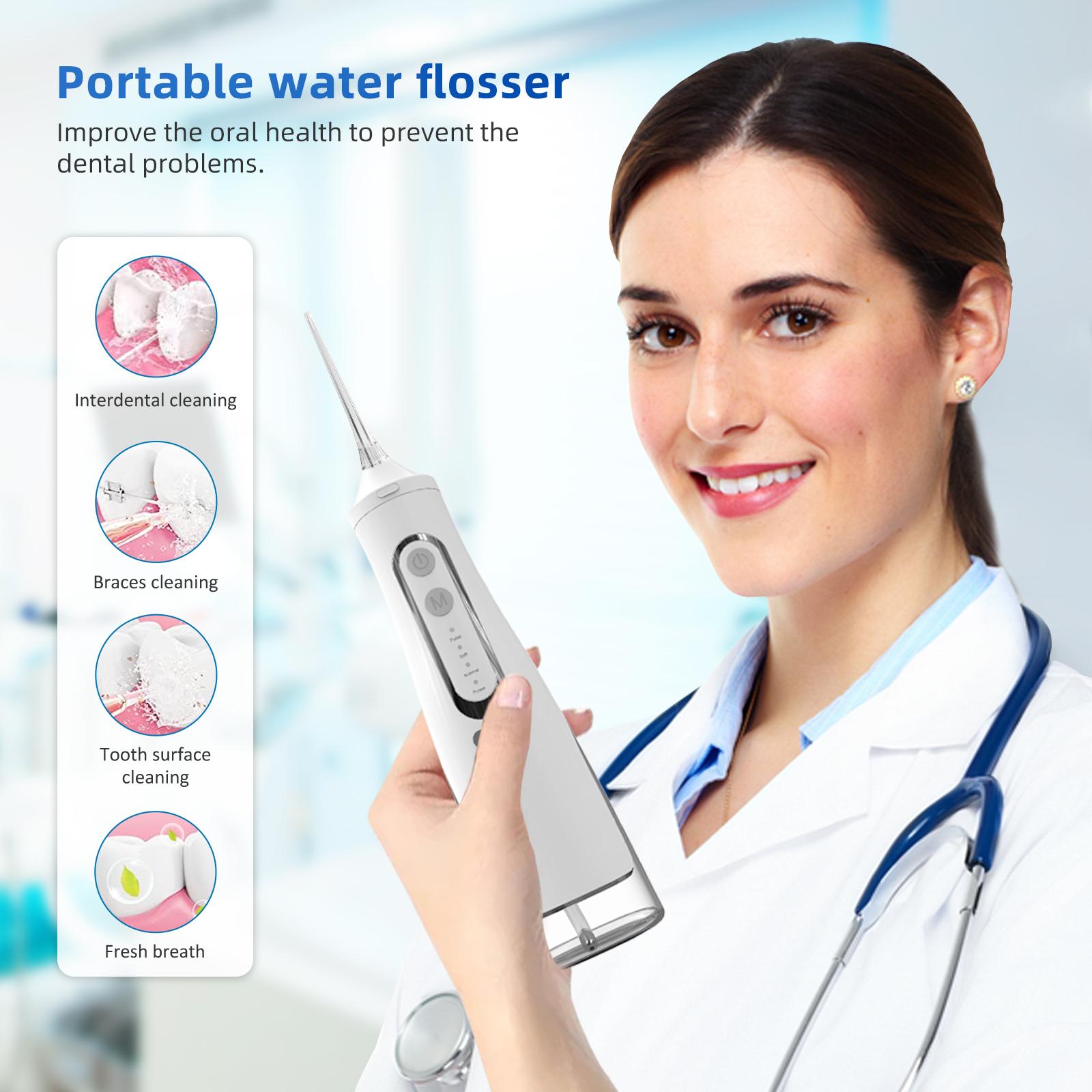 Irigator Oral Profesional, Dus Bucal Portabil, Rezervor 310ml, 4 Duze, Alb