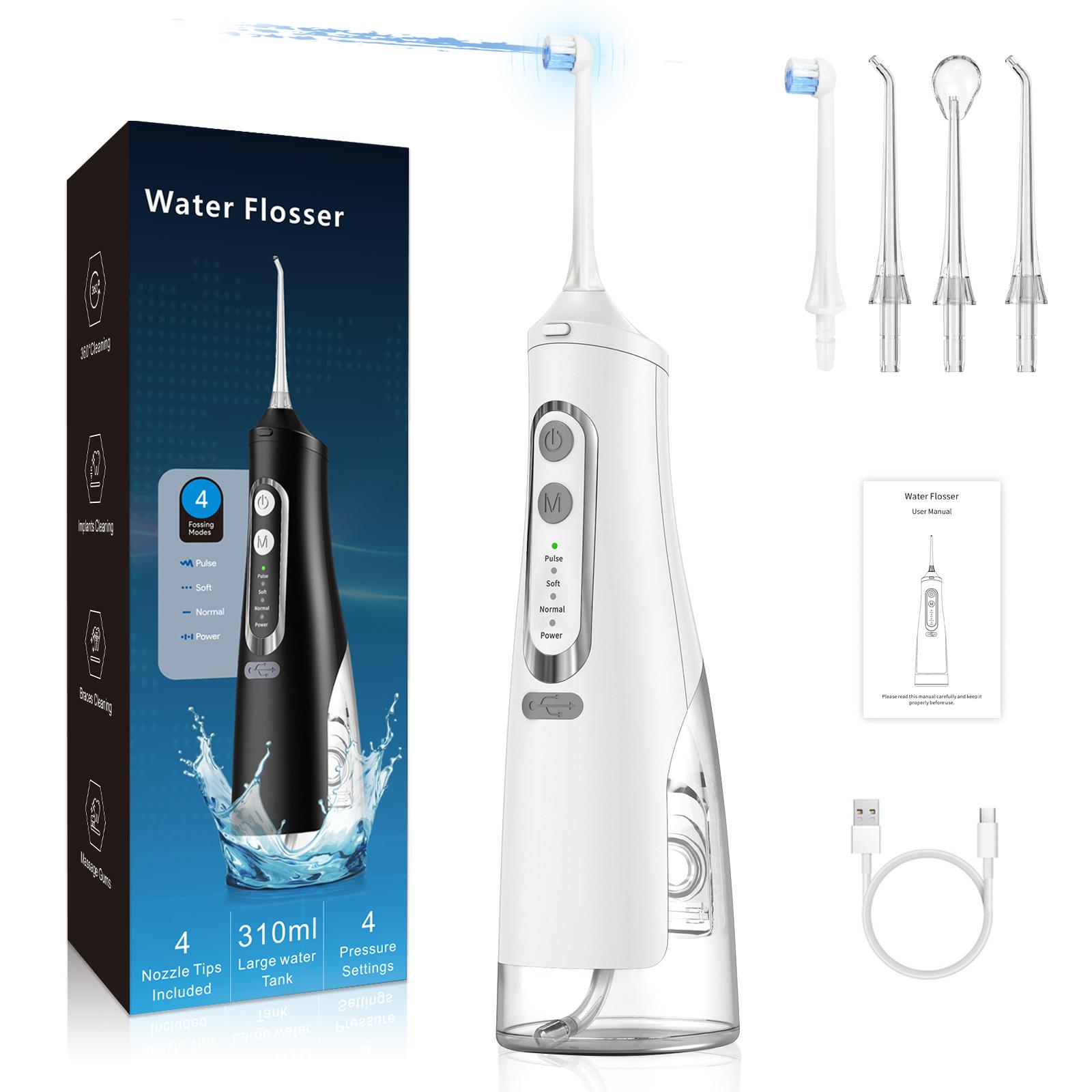 Irigator Oral Profesional, Dus Bucal Portabil, Rezervor 310ml, 4 Duze, Alb