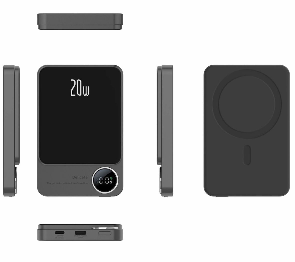 Baterie Externa Wireless Magnetica 10.000 mAh, Fast Charge 20W, Negru