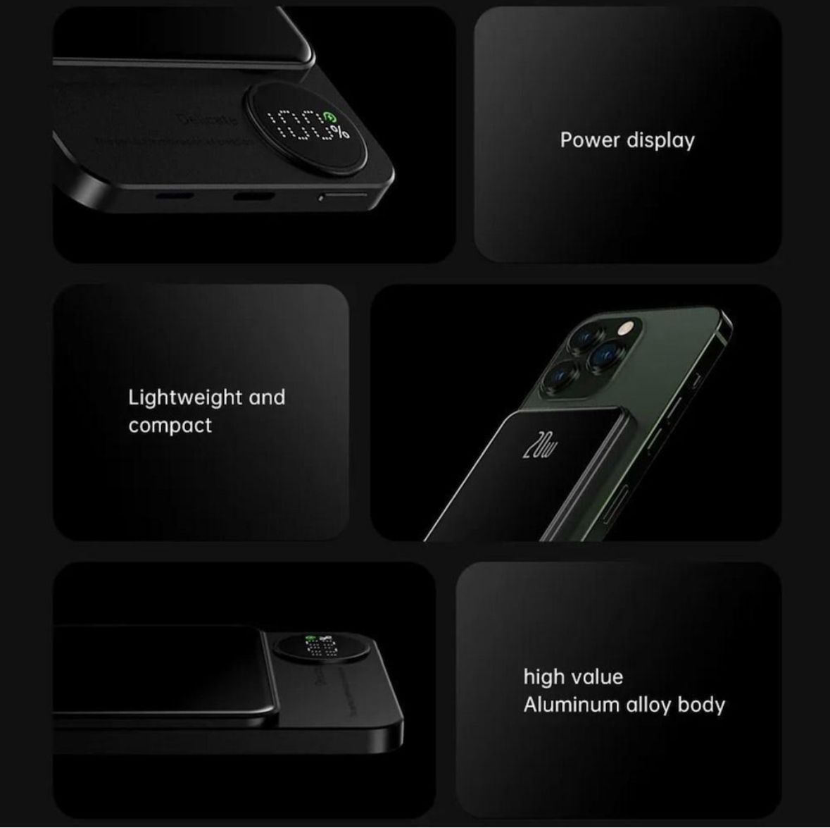 Baterie Externa Wireless Magnetica 10.000 mAh, Fast Charge 20W, Negru