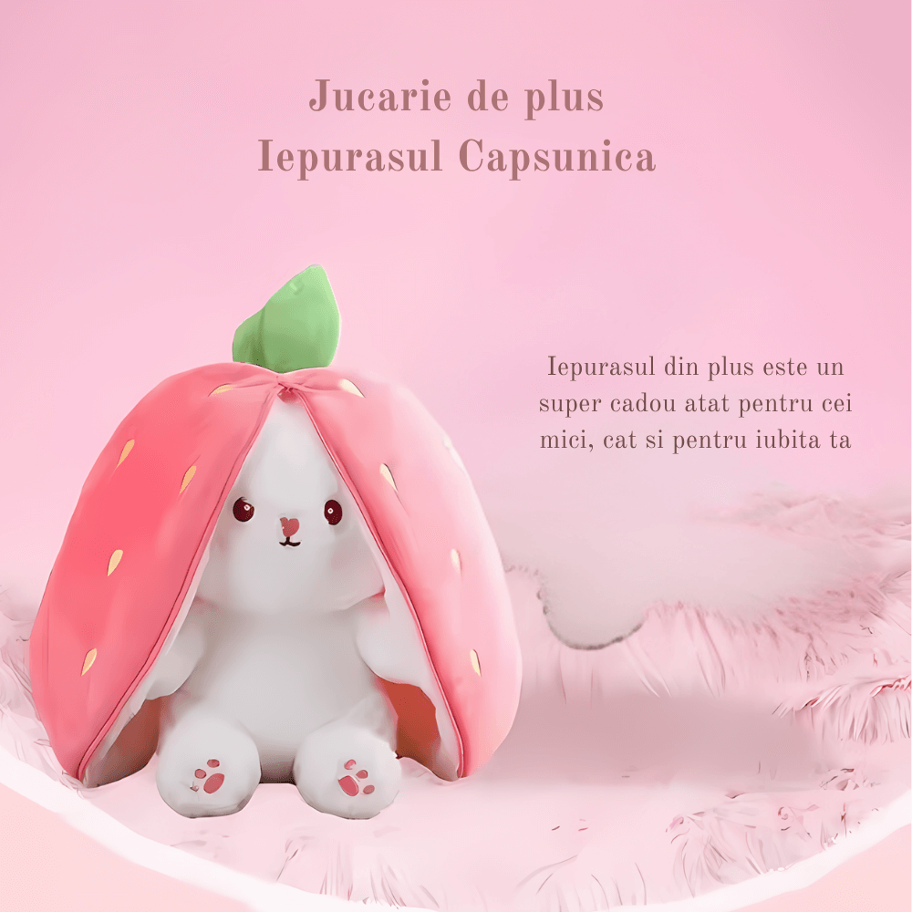 Jucărie de Plus Iepurașul Căpșunica, 25 cm, Roz – Moale, Catifelat, Perna Pufoasă