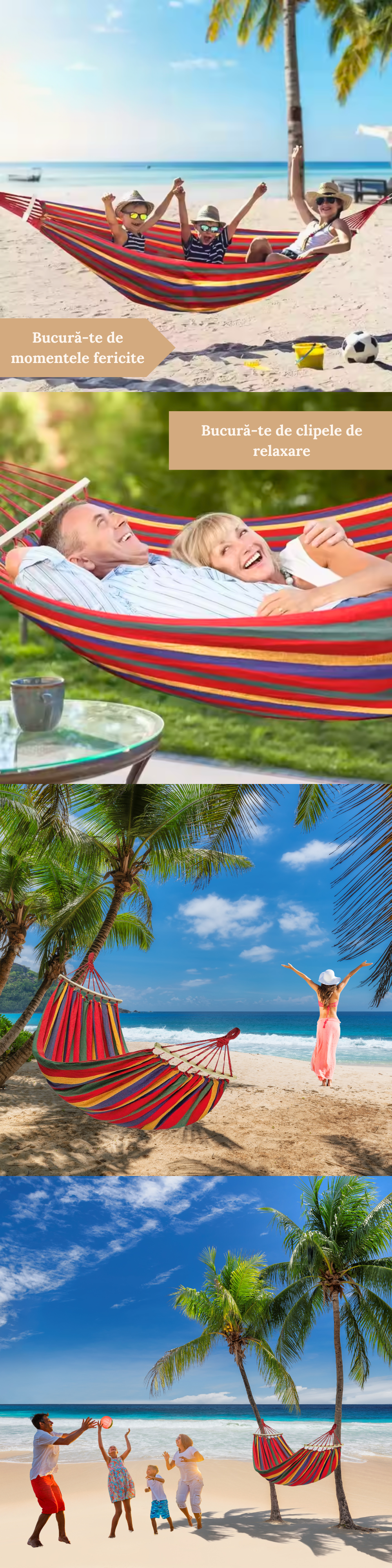 Hamac multicolor curcubeu 190x150 cm, cu tija lemn, ideal camping & gradina