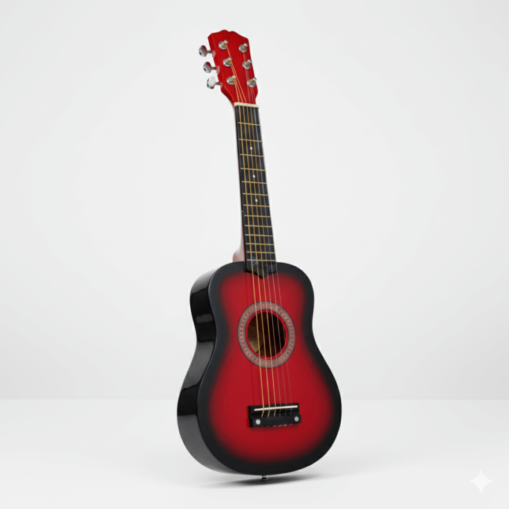Chitară Acustică pentru Copii, 6 Corzi, 55 cm, Model Roșu-Negru, Jucărie Muzicală Educativă