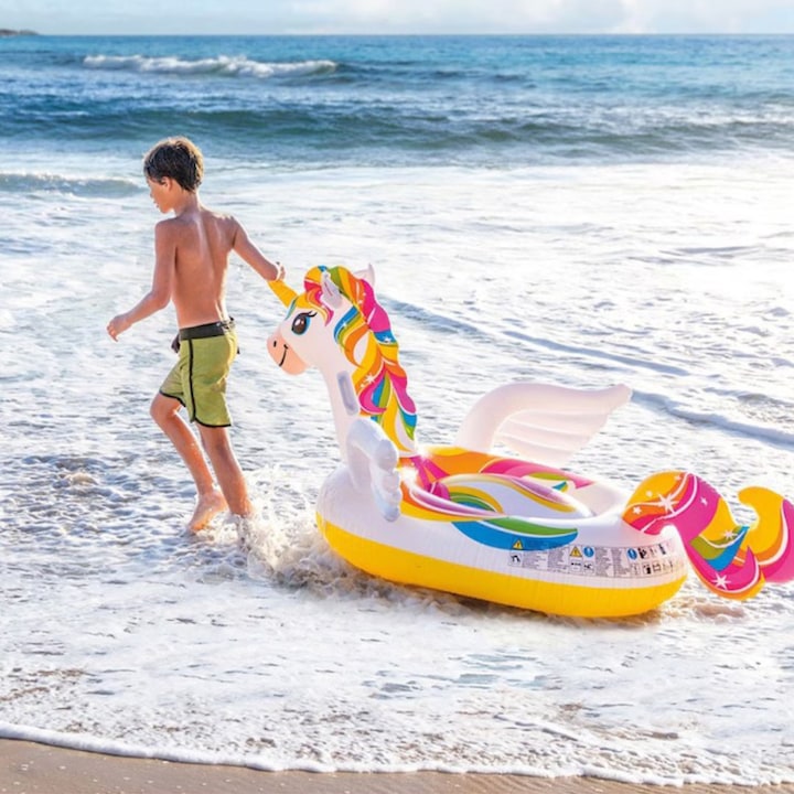 Saltea gonflabila Unicorn Ride‑On, 226 x 173 x 97 cm, Colac Piscine, ideala pentru Plaja & Piscina, Alb