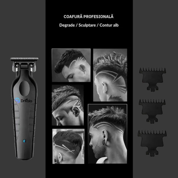 Mașină de Tuns Kemei pentru Barbă, Păr și Corp, Fără Fir, 3 Piepteni 1–3 mm, Negru