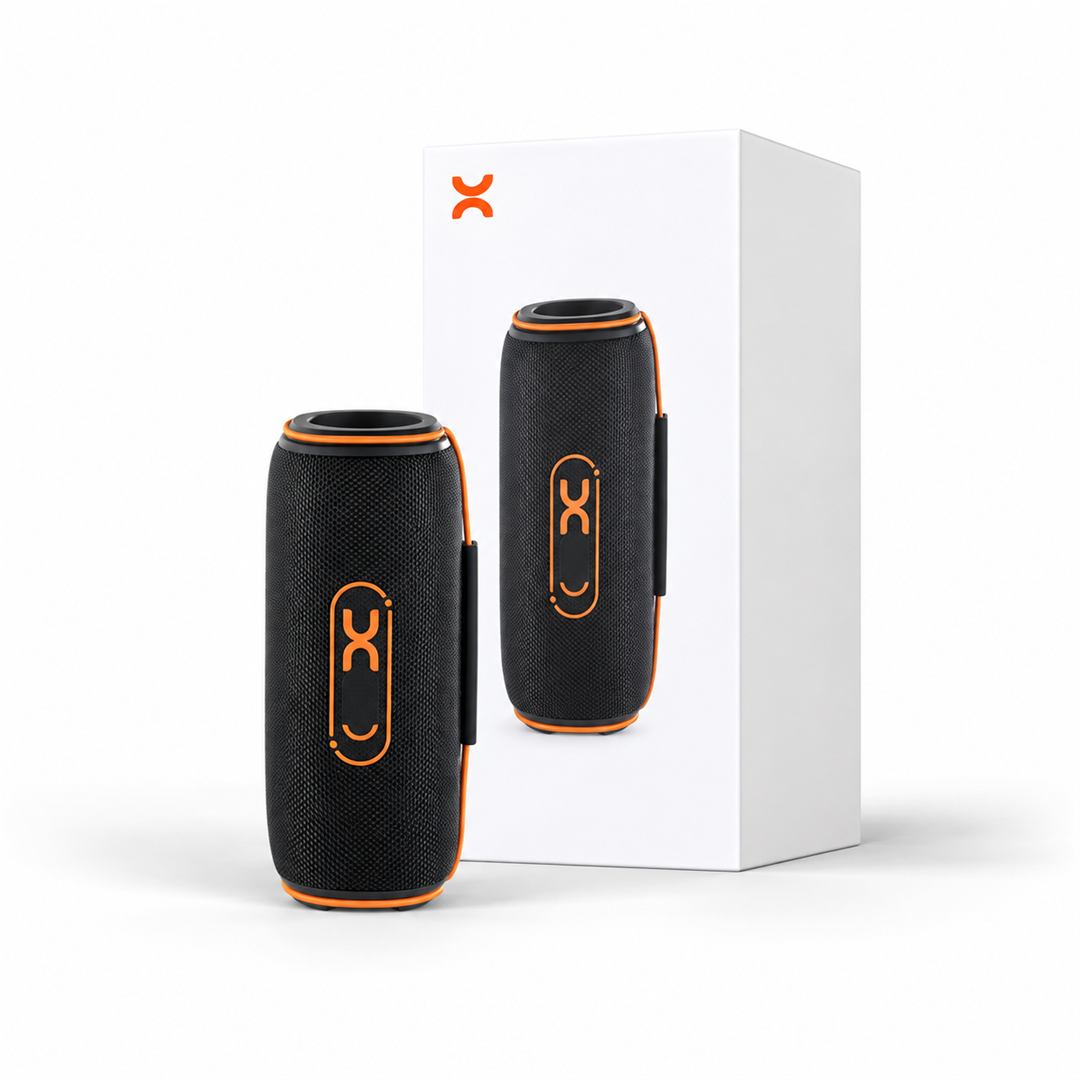 Boxă Portabilă Bluetooth 5.3, 30W, RGB, Baterie 1800 mAh, Autonomie 8 Ore, Microfon, Mâner, Negru/Portocaliu