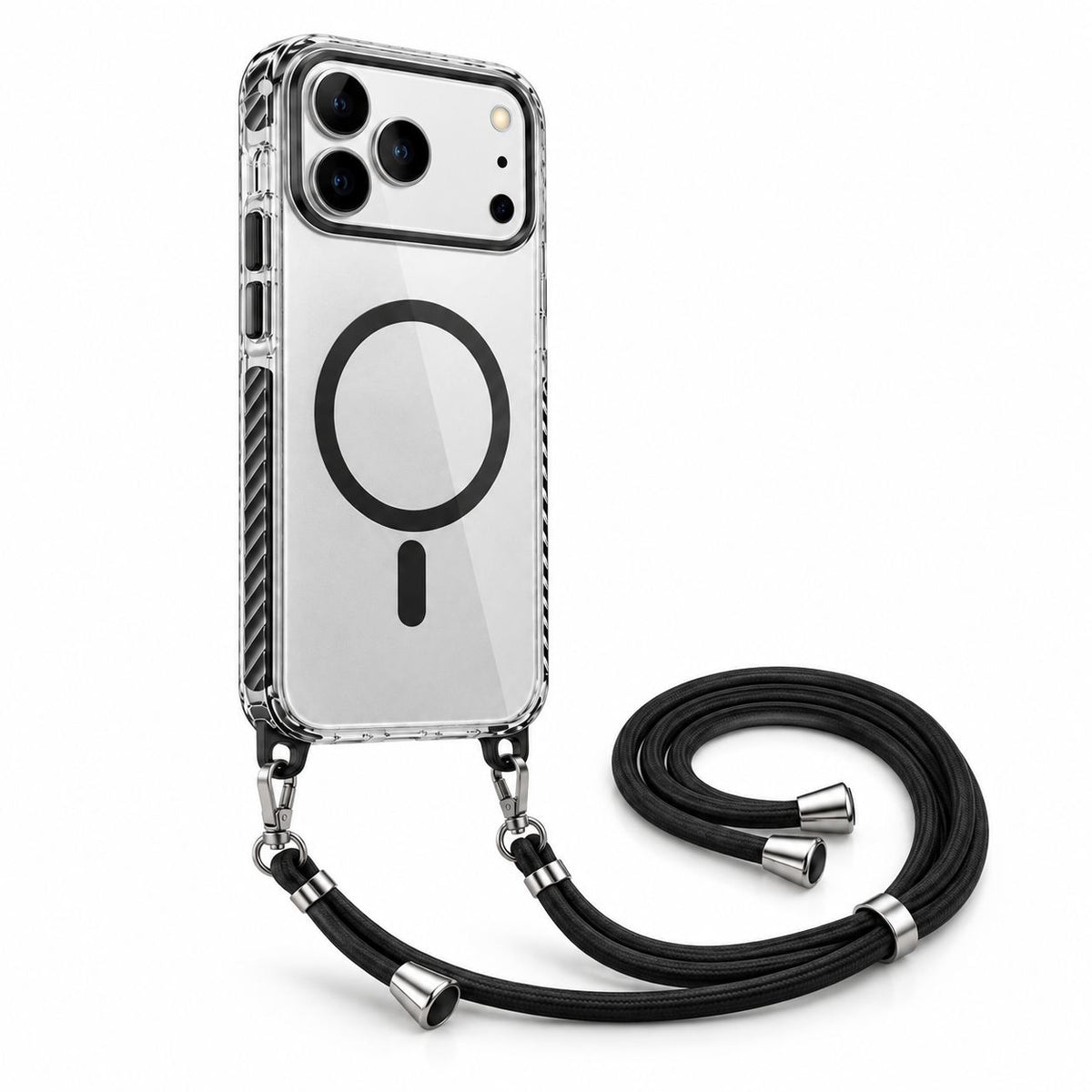 Husă MagSafe transparentă cu șnur pentru iPhone 17 ProMax, Negru