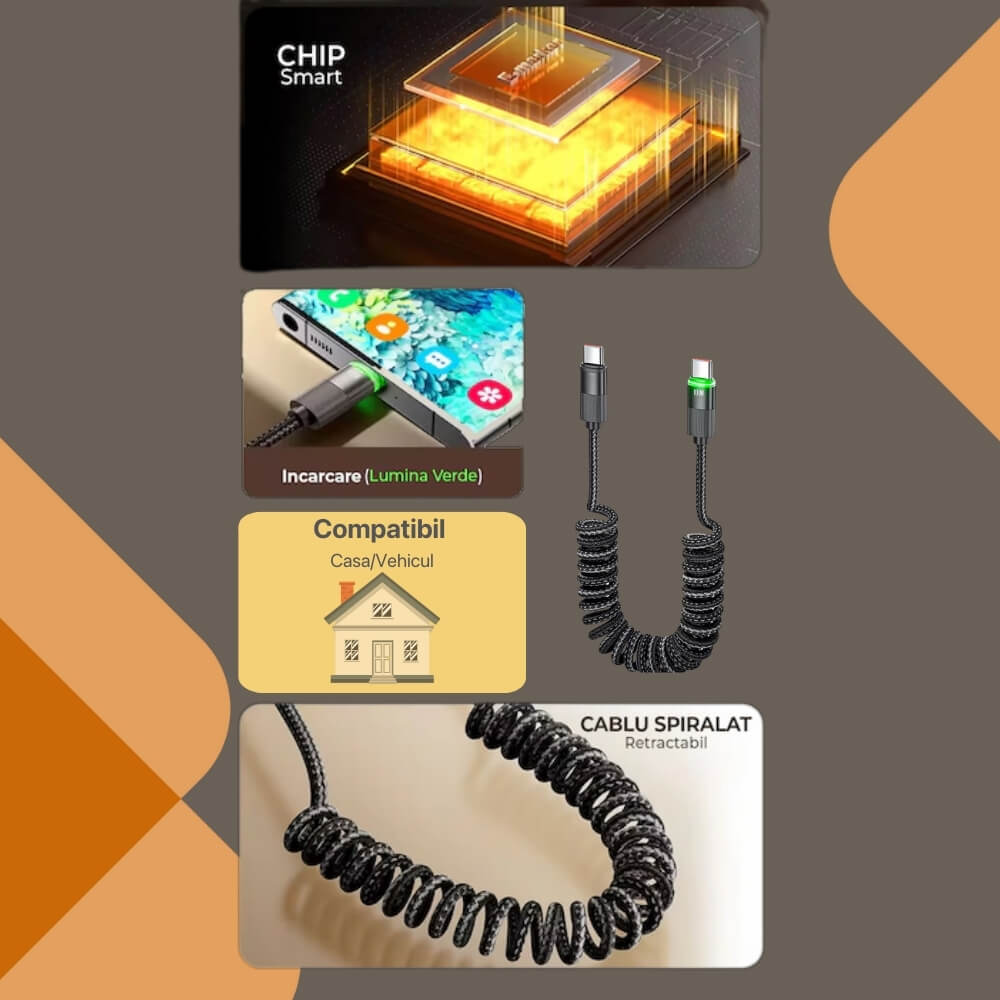 Cablu de Incarcare si Transfer de Date, Fast Charge 100W, DigiKalaX®, 480Mbps, 1.8m, LED Inteligent, Nylon, USB-C la Type-C, Negru