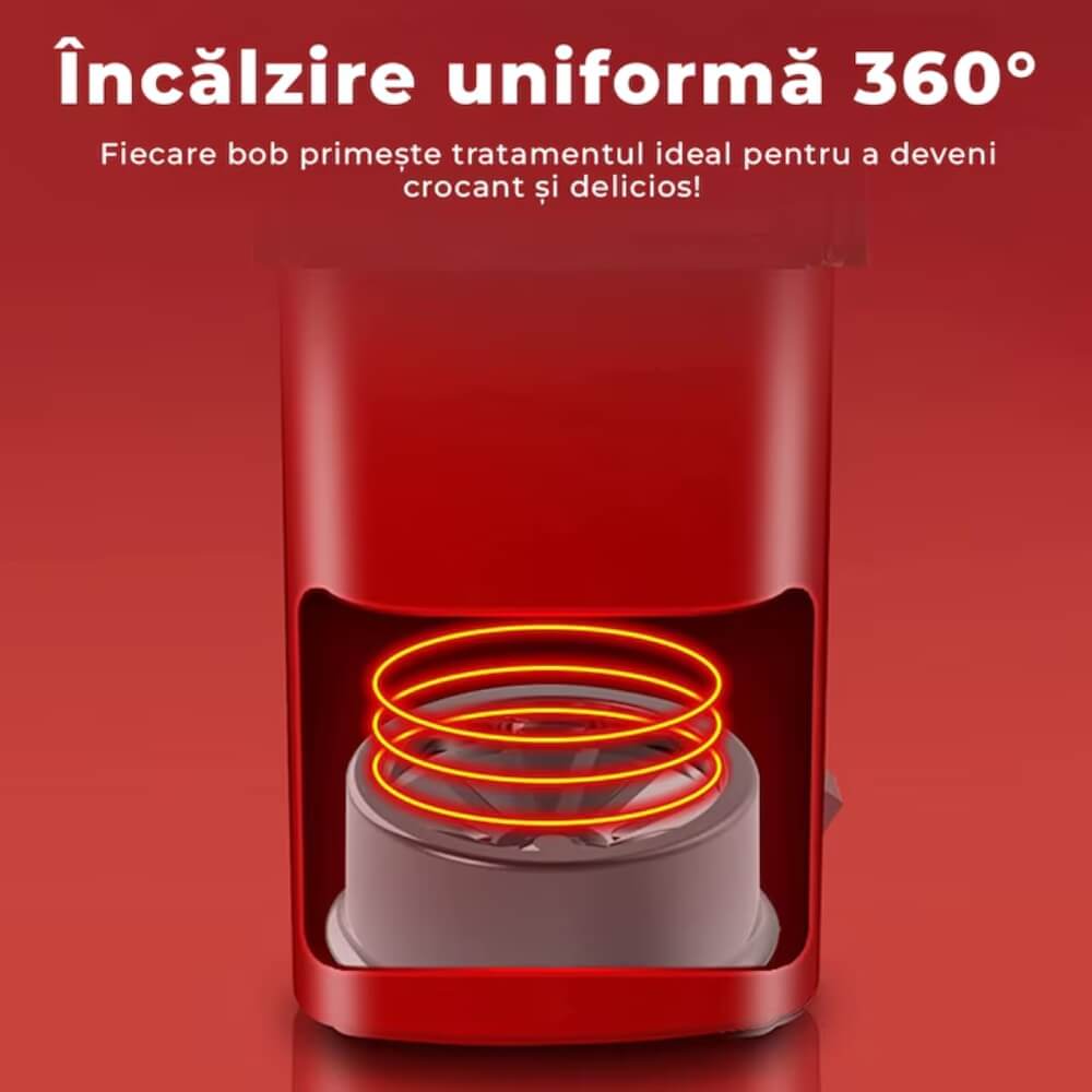 Aparat cu Aer Cald de facut Popcorn DigikalaX®, fara Ulei, 3min Preparare 1200W, Recipient dozator Boabe, Rosu