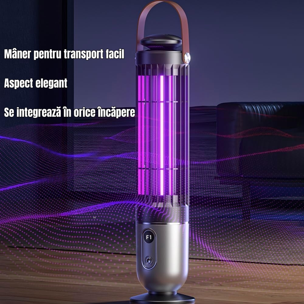 Lampa UV Anti Tantari si Insecte Reincarcabila USB, Electrica cu Lumina UV 360°, Portabila pentru Interior si Exterior, Afisaj Digital LED, Silentioasa, Negru/Argintiu