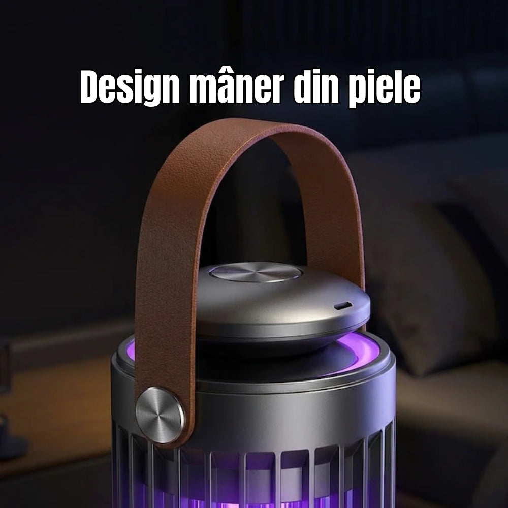Lampa UV Anti Tantari si Insecte Reincarcabila USB, Electrica cu Lumina UV 360°, Portabila pentru Interior si Exterior, Afisaj Digital LED, Silentioasa, Negru/Argintiu