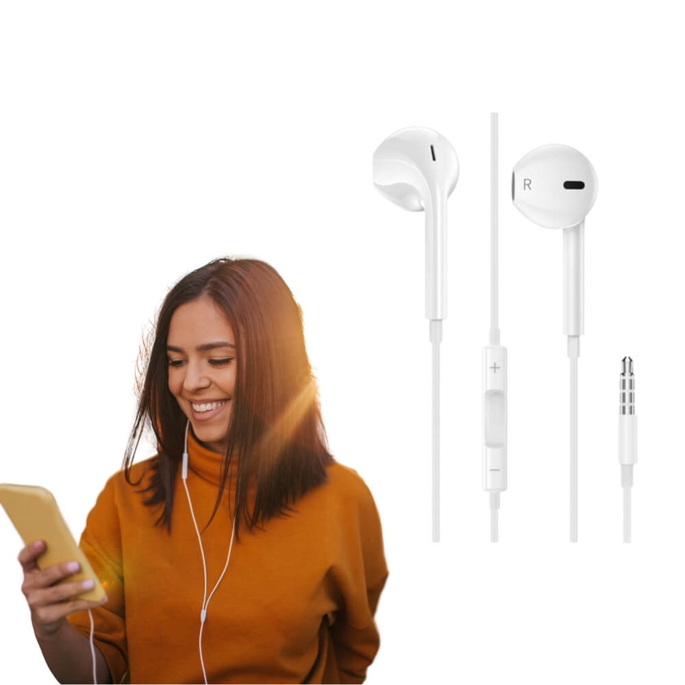Casti cu Fir, In-ear, Microfon & Control Volum, conector Jack 3.5mm , Alb