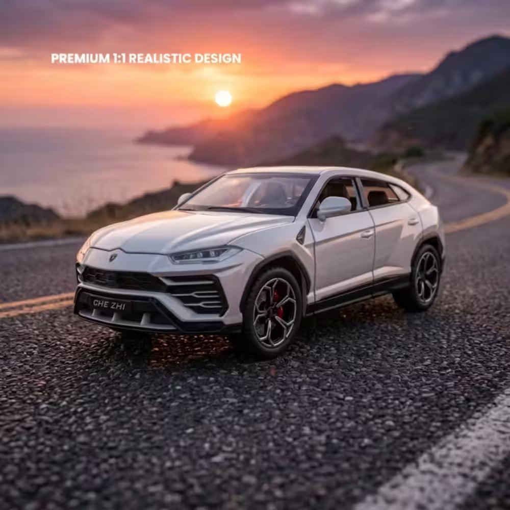 Masinuta Metalica Lamborghini Urus, Scara 1:24, Lumini, Efecte Sonore, Functie de Fum (Aburi), Usi/Portbagaj/Capota Functionale, Alb