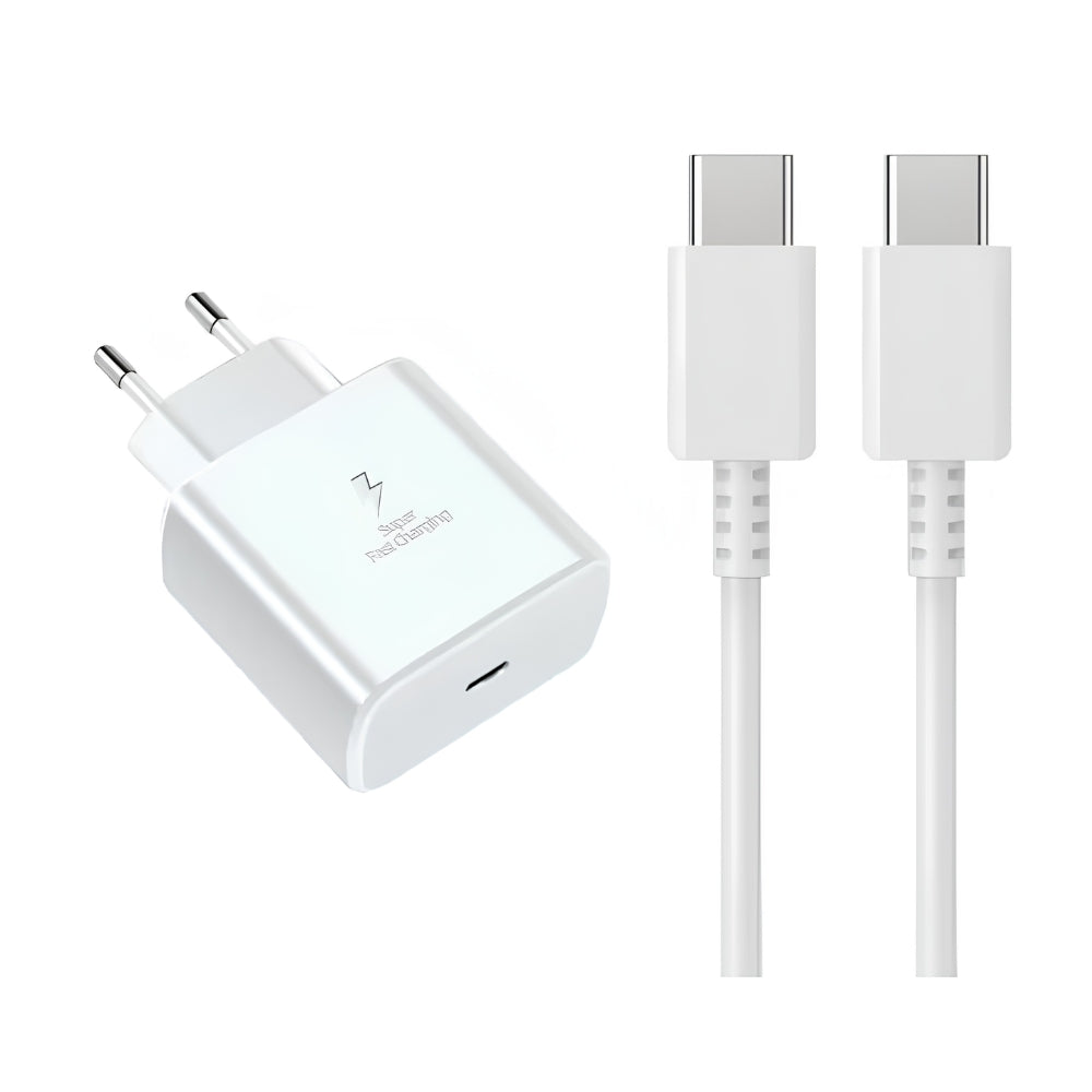 Incarcator Rapid 45W USB-C Fast Charge + Cablu Type-C 1m, Super Fast Charging, Compatibil Iphone, Samsung Galaxy S24 Ultra/S23 Ultra/S22/Note20, Huawei, Xiaomi, Android, Alb
