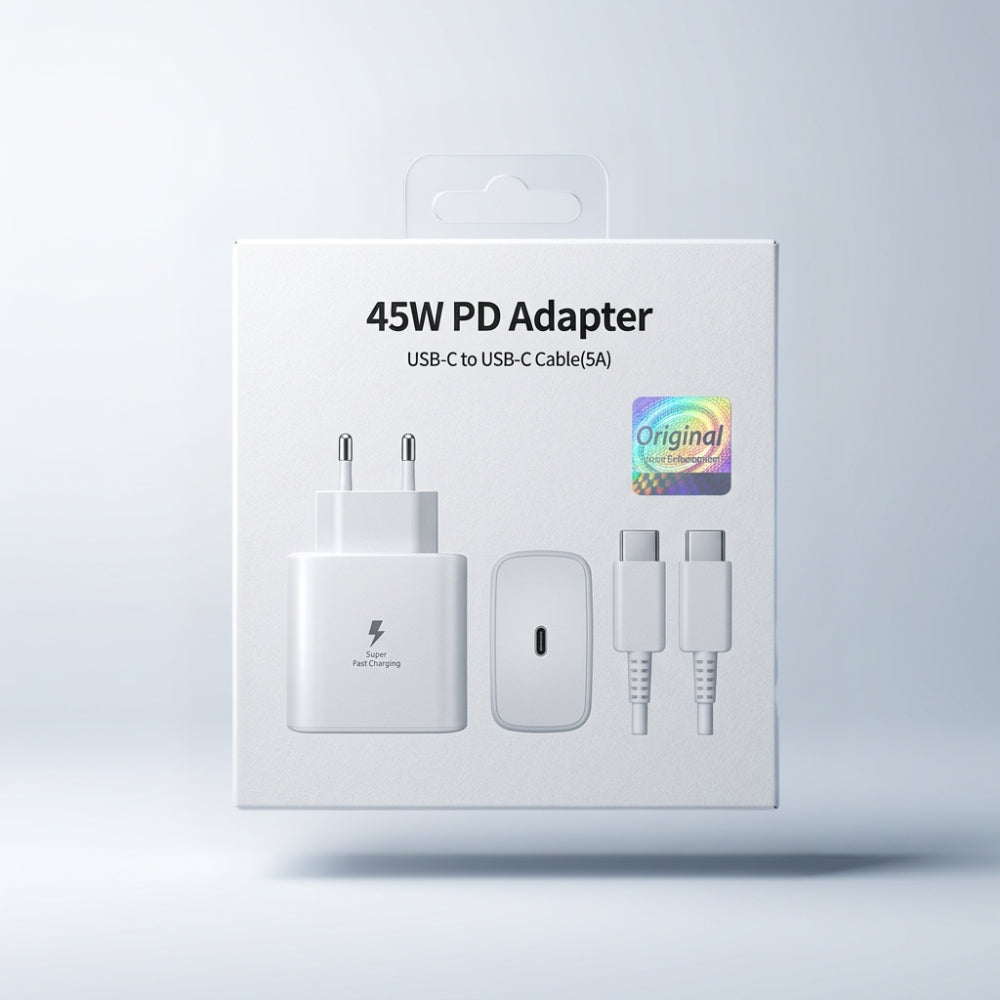 Incarcator Rapid 45W USB-C Fast Charge + Cablu Type-C 1m, Super Fast Charging, Compatibil Iphone, Samsung Galaxy S24 Ultra/S23 Ultra/S22/Note20, Huawei, Xiaomi, Android, Alb