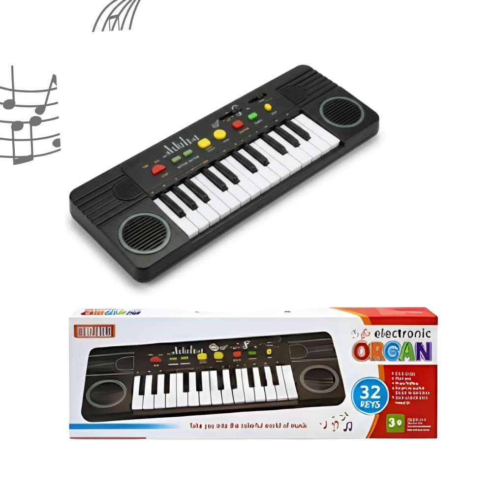 Orga Electronica pentru Copii, Pian cu Microfon, 32 Clape, 40 cm, Jucarie Muzicala Educativa cu Ritmuri si Sunete, Negru