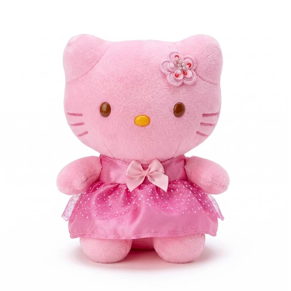 Jucarie de plus Hello Kitty cu fustita si papion, editie speciala, cu agatatoare, 20Cm Roz