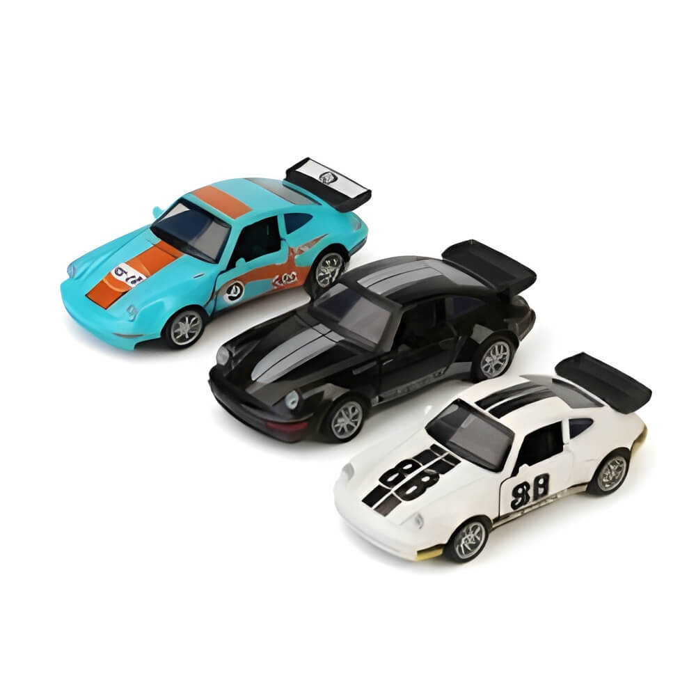 Set 3 Masinute Metalice Porsche 911 Carrera, Machete Auto Scara 1:36, Design Racing, Usi cu Deschidere, Colectie 3 Culori