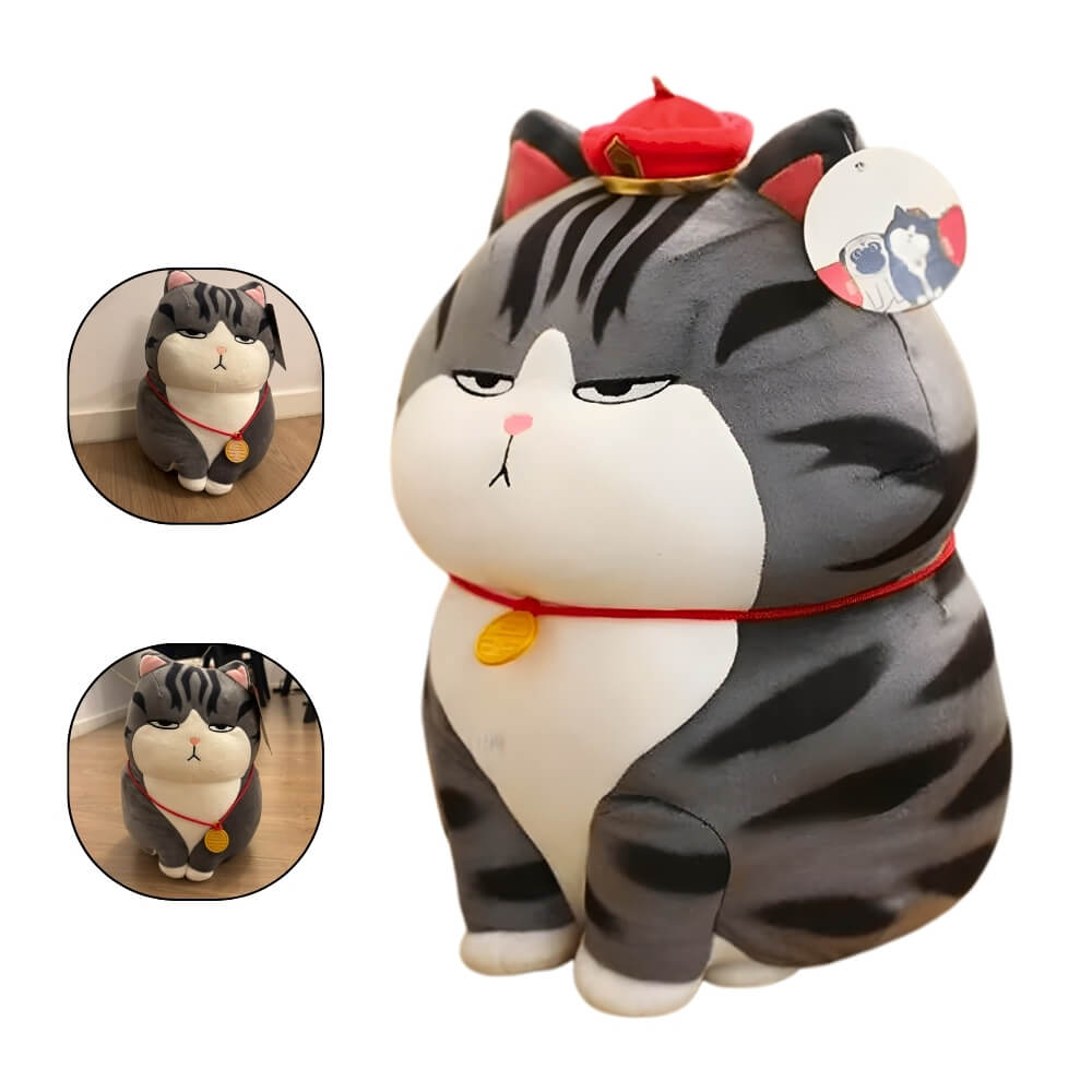 Jucarie de plus, pisica adorabila cu medalion, 30 cm , Alb/Gri