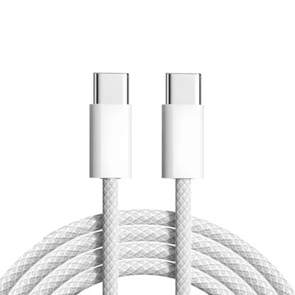 Cablu USB-C la USB-C PD 60W, Transfer Date si Incarcare Rapida - SuperFastCharge 25/45W, pentru iPhone 15/16/17, Plus, Pro & ProMax, Samsung, Tableta, cu Protectie la Supratensiune, compatibil CarPlay, TEXTIL PREMIUM, Type C, Alb, 1m