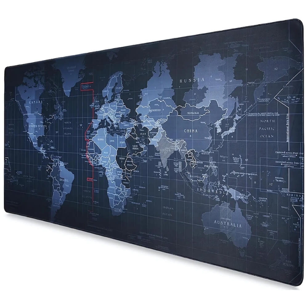Mousepad Mare Cauciucat DigikalaX®, Pentru Gaming,model Harta Lumii, Waterproof, Birou, Office, Antiderapant, Cusaturi Anti-Rupere, Waterproof, 90 x 40cm, Negru