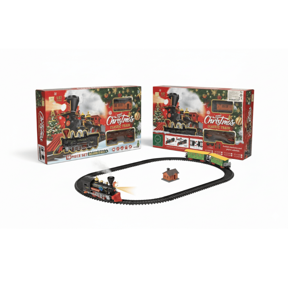 Tren de Craciun Clasic , Set Jucărie 18 Piese, Scară 1:87, cu Lumini și Sunet, Multicolor