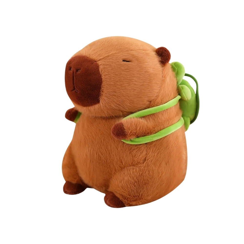 Jucarie de plus Capibara cu rucsac detasabil testoasa, 25 cm, Maro/Verde