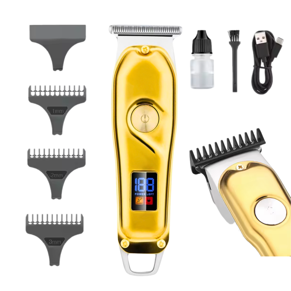 Masina de Tuns si Aparat de Ras DrKala, Trimmer profesional, fara fir, 4 accesorii incluse, 2 viteze, USB, baterie reincarcabila, 14x4cm