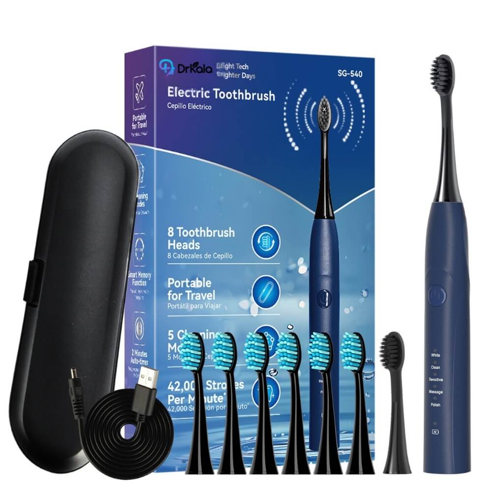 Periuta de dinti electrica, sonica, DrKala SG-540, Cu Carbune activ pentru albire, 5 Moduri, 8 Capete, pana la 42.000 vibrații/min, IPX7
