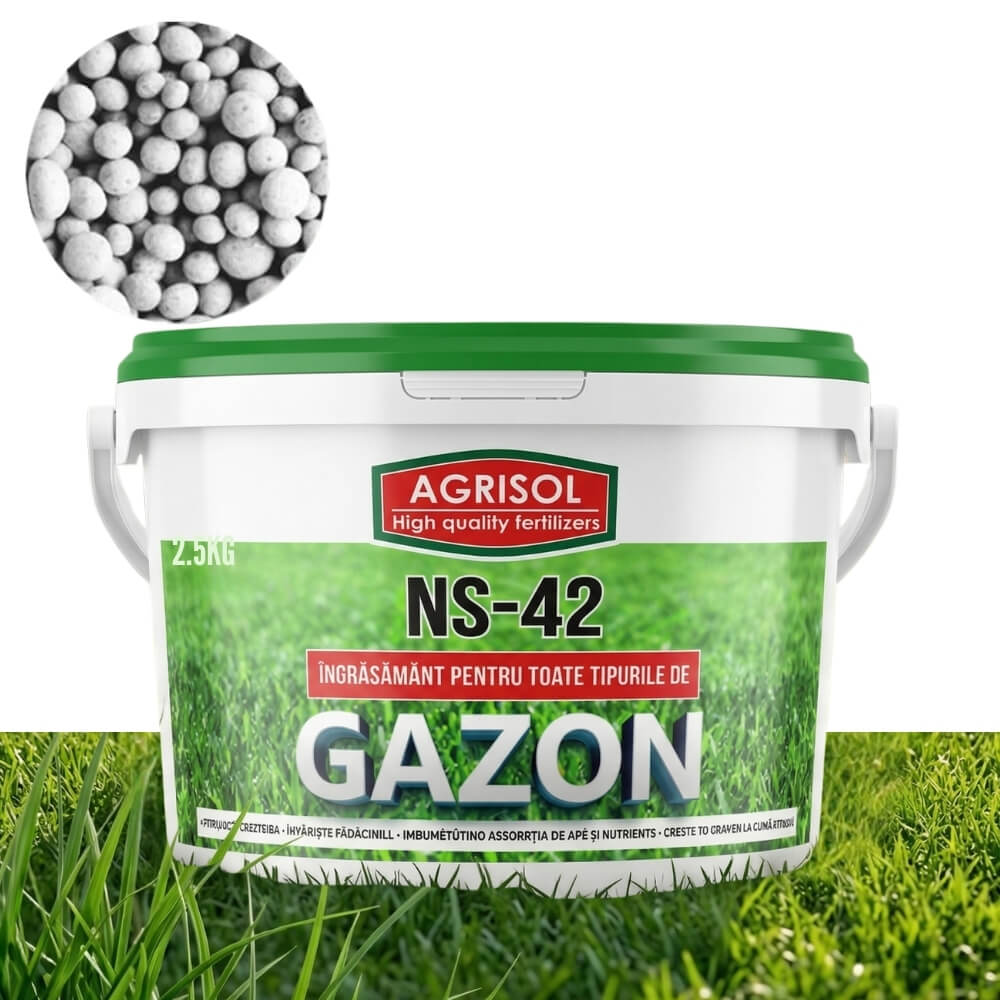 Ingrasamant pentru Gazon AGRISOL NS-42, 2.5 kg, Crestere Rapida si Verde Intens, Toate Tipurile de Gazon