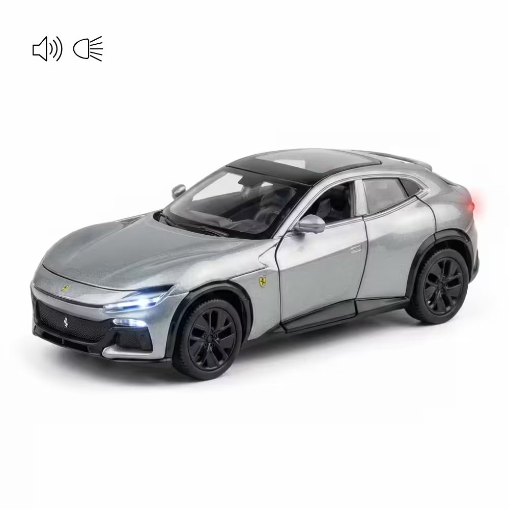Masinuta Metalica Ferrari Purosangue Scara 1:32, Lumini, Efecte Sonore, Pull Back, Usi, Capota si Portbagaj Functionale, Cadou Copii, Gri
