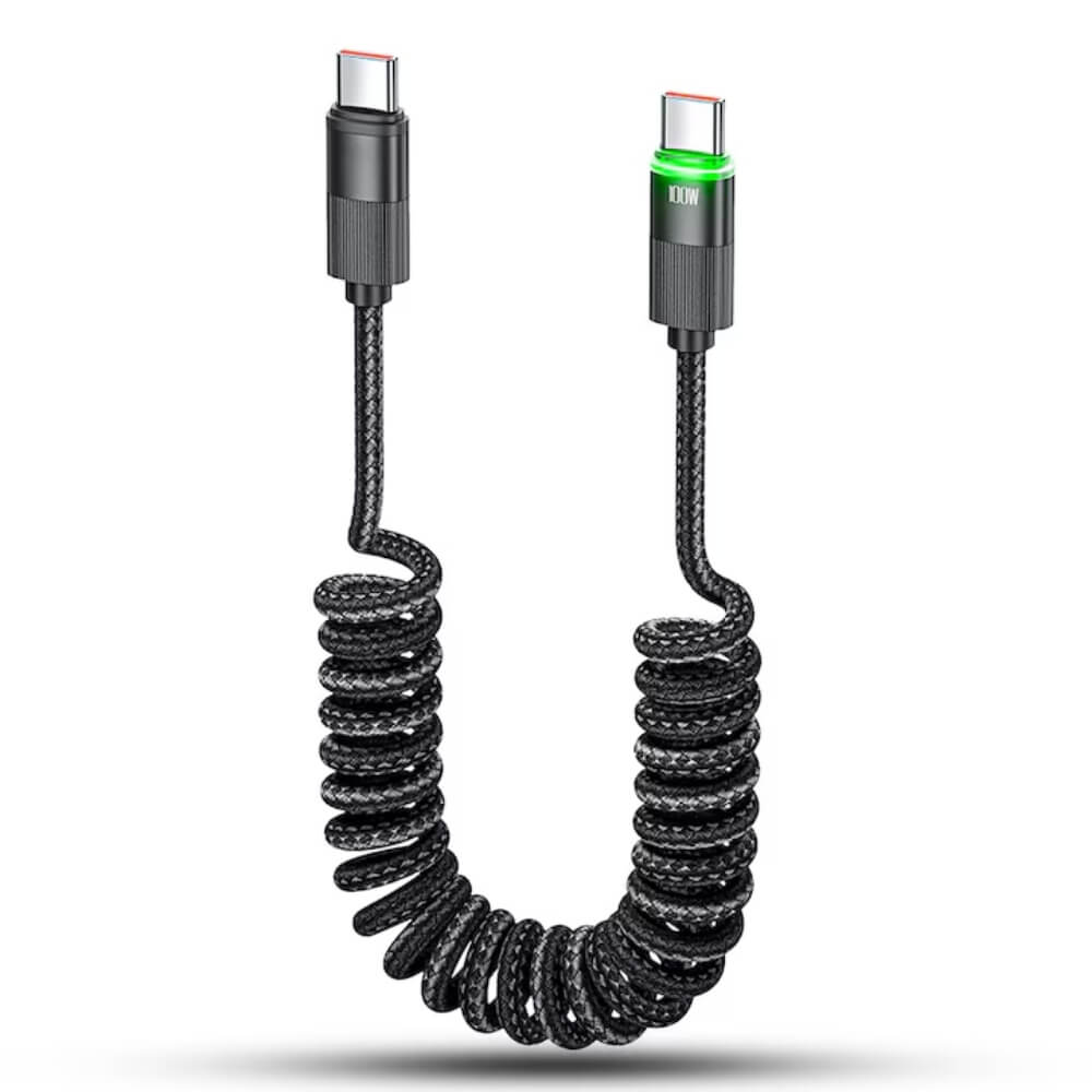 Cablu de Incarcare si Transfer de Date, Fast Charge 100W, DigiKalaX®, 480Mbps, 1.8m, LED Inteligent, Nylon, USB-C la Type-C, Negru