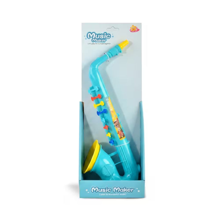 Saxofon Muzical de Jucarie pentru Copii, 36.5 cm, Instrument Muzical Educativ, Sunete Interactive, Dezvolta Creativitatea si Simtul Ritmului, Cadou pentru Copii, Albastru Deschis