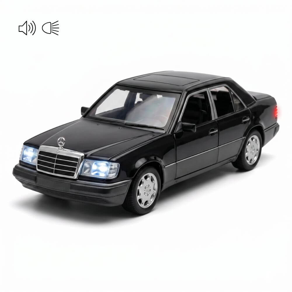 Mercedes-Benz E-Class W124 1:28 Masinuta Metalica cu Lumini si Sunete, Usi Functionale, Negru