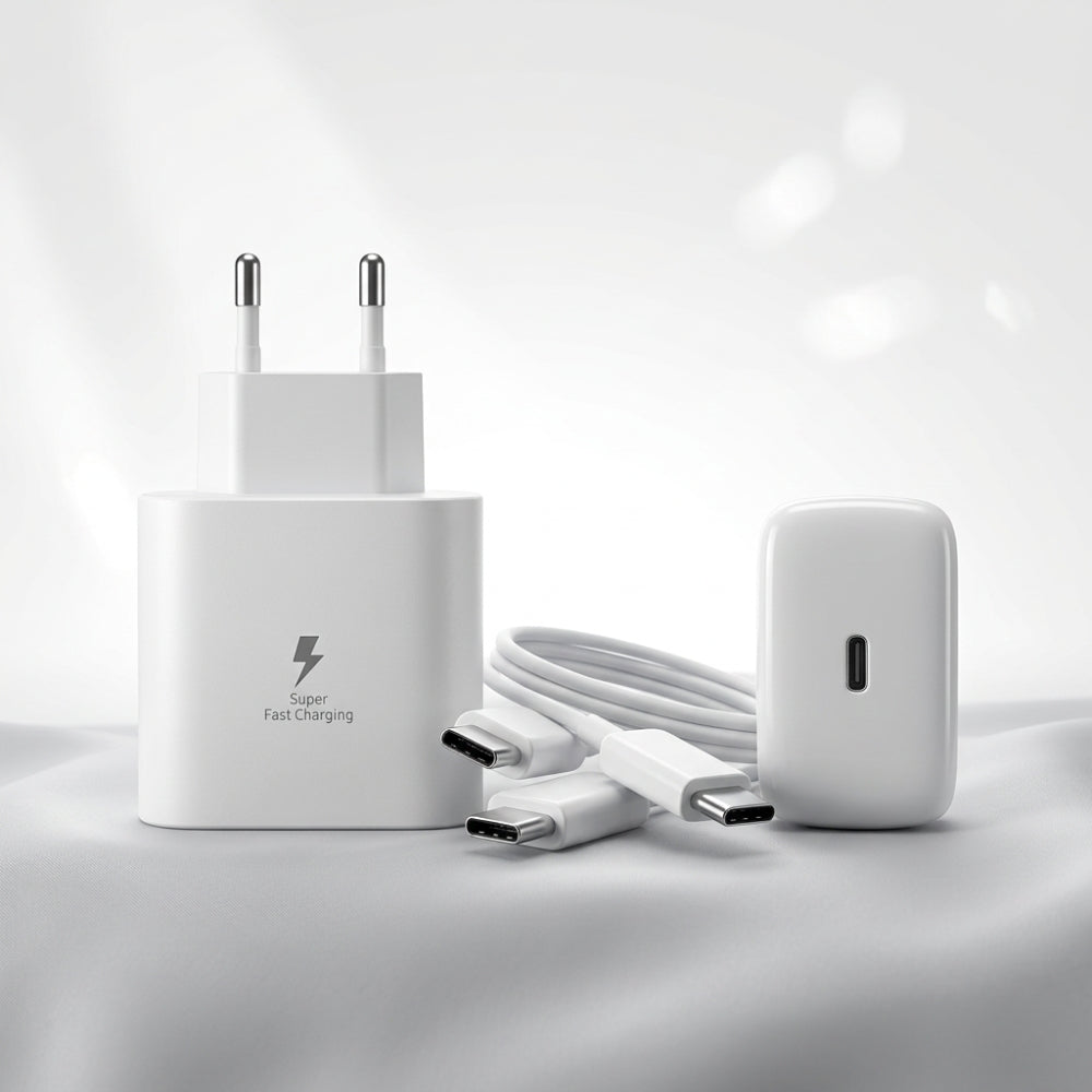 Incarcator Rapid 45W USB-C Fast Charge + Cablu Type-C 1m, Super Fast Charging, Compatibil Iphone, Samsung Galaxy S24 Ultra/S23 Ultra/S22/Note20, Huawei, Xiaomi, Android, Alb