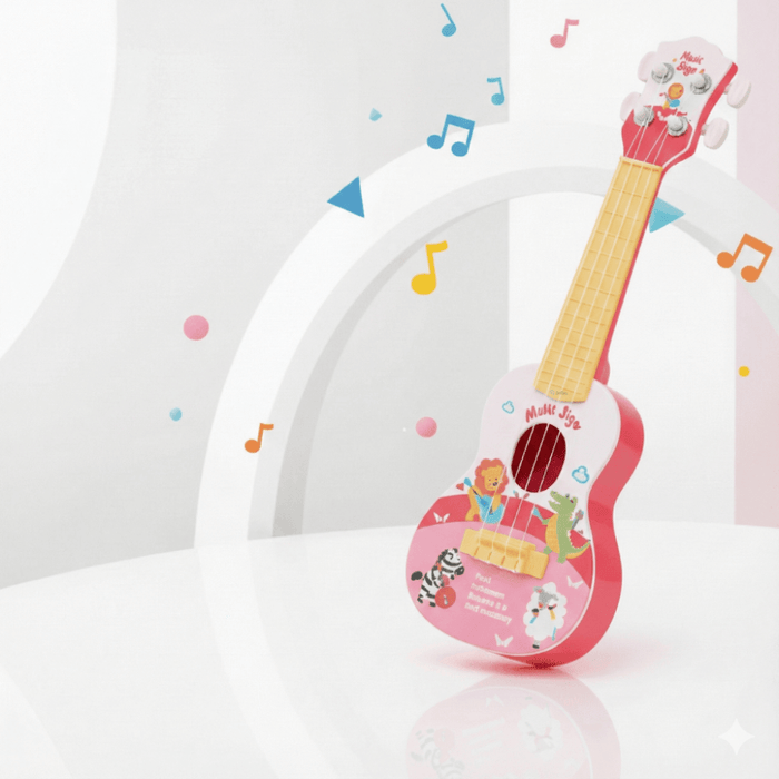 Chitară pentru Copii cu 4 Corzi, Ukulele, Design cu Animale, 40 cm, Roz