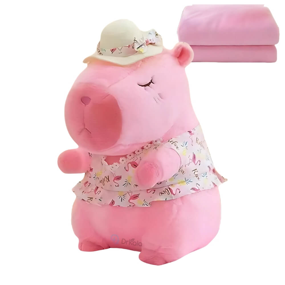 Jucarie de plus, Capibara cu Patura, Blana Ultra-Moale, 46 cm,  Roz
