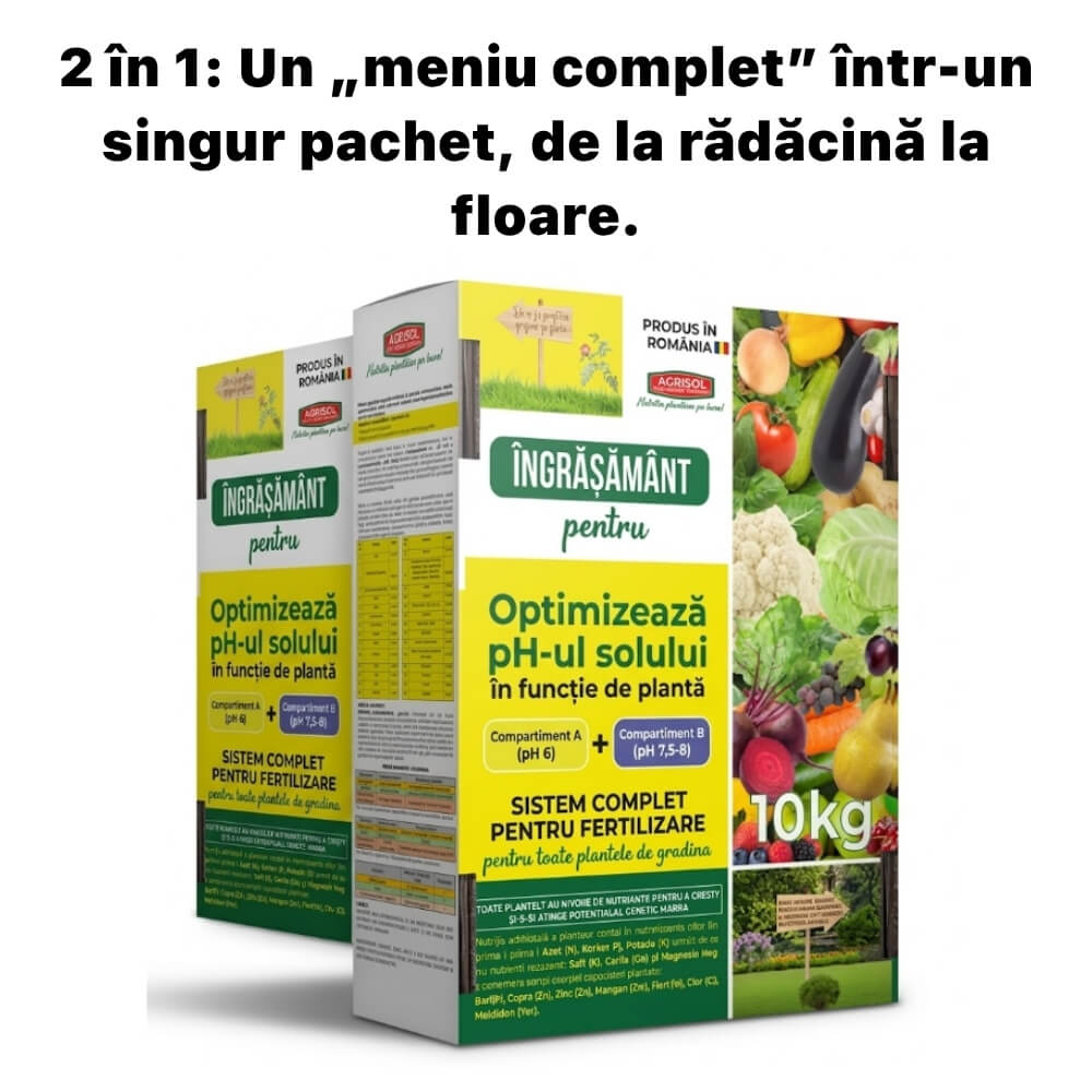 Ingrasamant Universal AGRISOL Double Bag, 10 kg, Sistem Complet de Fertilizare si Optimizare pH, pentru Gradina, Sere si Solarii